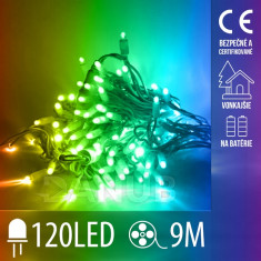 Vánoční led světelný řetěz vnější na baterie + programator - 120led - 9m multicolour