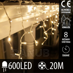 Vánoční led světelná záclona vnější - programy - časovač - 600led - 20m teplá bílá