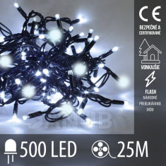 Vánoční led světelný řetěz vnější FLASH - 500led - 25m - studená bílá / studená bílá