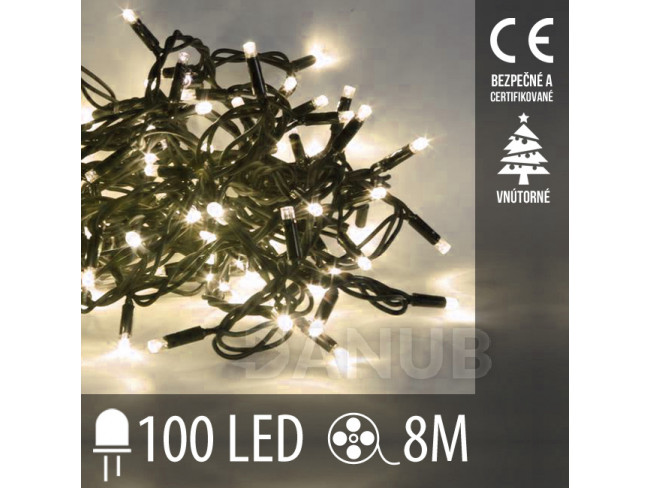 Vánoční LED světelný řetěz vnitřní - 100LED - 8M Teplá bílá