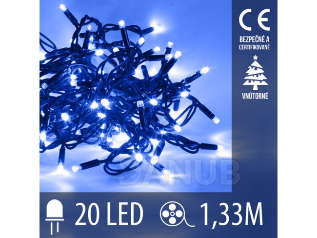 Vánoční LED světelný řetěz vnitřní - 20LED - 1,33M Modrá