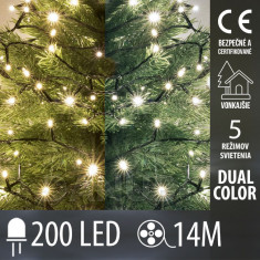 Vánoční led světelný řetěz vnější DUAL COLOR - 2v1 - programy - 200led - 14m - teplá bílá/studená bílá