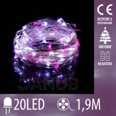 Vánoční led světelná mikro řetěz na baterie - 20LED - 1,9m bílá + růžová