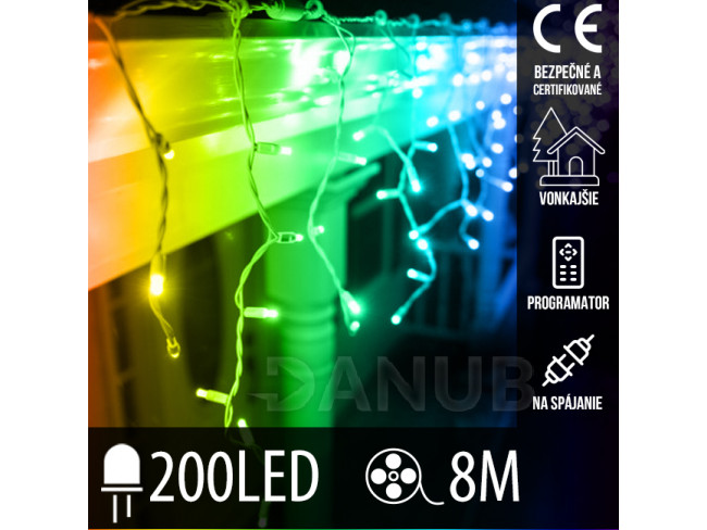 Vánoční led světelná záclona na spojování venkovní - programy - 200led - 8m multicolour