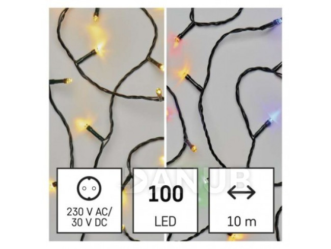 LED vánoční řetěz 2v1, 10 m, vnější i vnitřní, teplá bílá / multicolor, programy