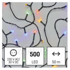 LED vánoční řetěz, 50 m, vnější i vnitřní, multicolor, časovač