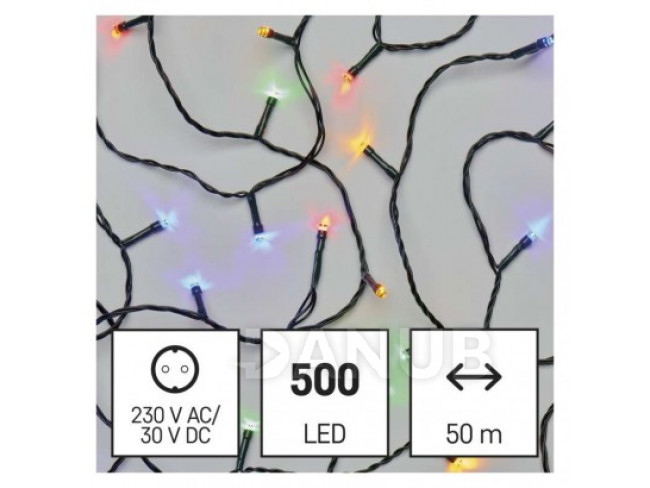 LED vánoční řetěz, 50 m, vnější i vnitřní, multicolor, časovač