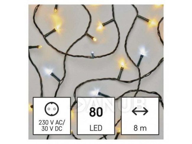 LED vánoční řetěz, 8 m, vnější i vnitřní, teplý/studený bílý, časovač