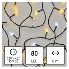 LED vánoční řetěz blikající, 8 m, vnější i vnitřní, teplý/studený bílý, časovač