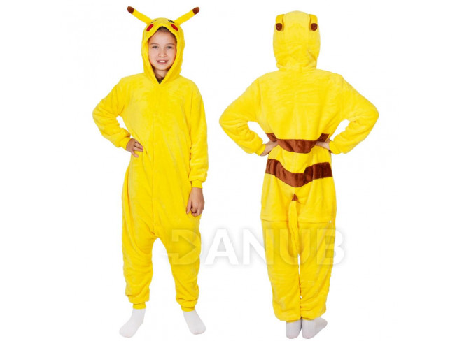 Plyšový overal Kigurumi - vzor pikachu - 130-140 cm