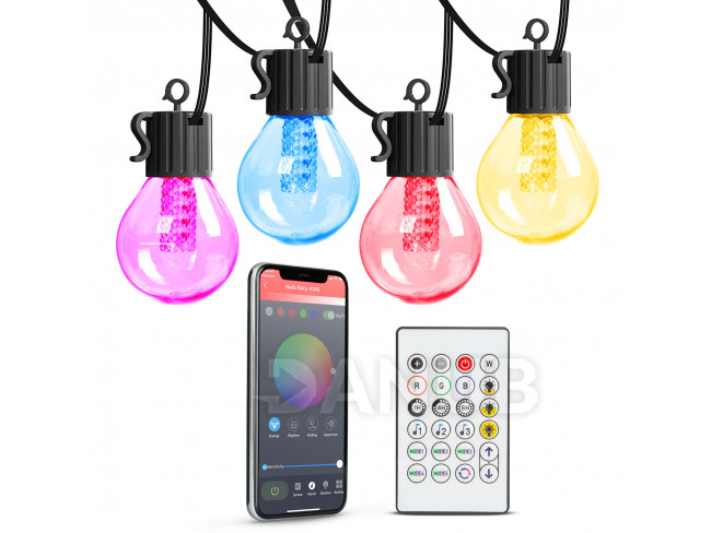 Smart světelný řetěz - 25 ks RGB LED - 7,5 m - bluetooth, 100-240V, 7W