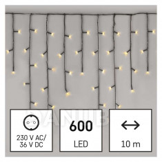 Vánoční řetěz rampouch multifunkční 10 m 600 led teplá bílá