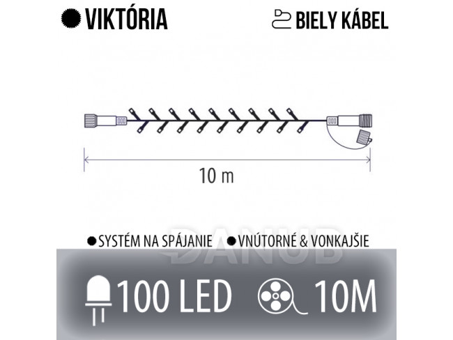 Viktorie spojovatelný led světelný řetěz vnější - 100led - 10m studená bílá - bílý kabel