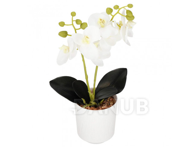 Umělá orchidej v květináči - 33,5 cm - bílá