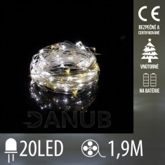 Vánoční led světelný mikro řetěz na baterie - 20led - 1,9m teplá bílá + studená bílá