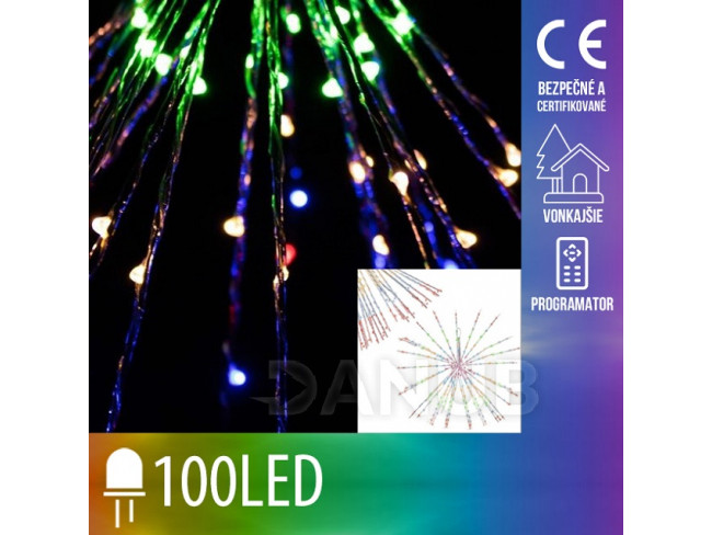 Vánoční led světelná ozdoba vnější + programator - explodující hvězda 20 větviček - 100led - multicolour