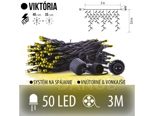 Viktorie spojovatelná led světelná záclona vnější flash - 50led - 3m teplá bílá / studená bílá